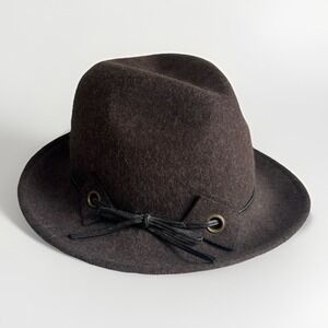 Scala Hat Brown Taupe Wool Felt Womens Hat One Size Porkpie Bow Tie Vintage